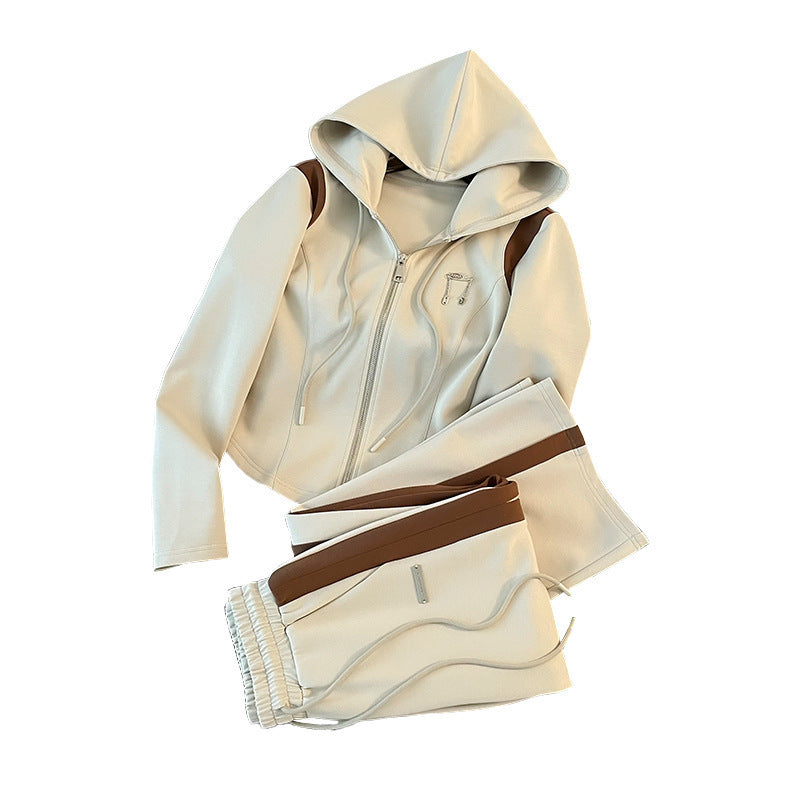 Women's Casual Sports Hooded Zipper Jacket Wide Leg Pants Suit