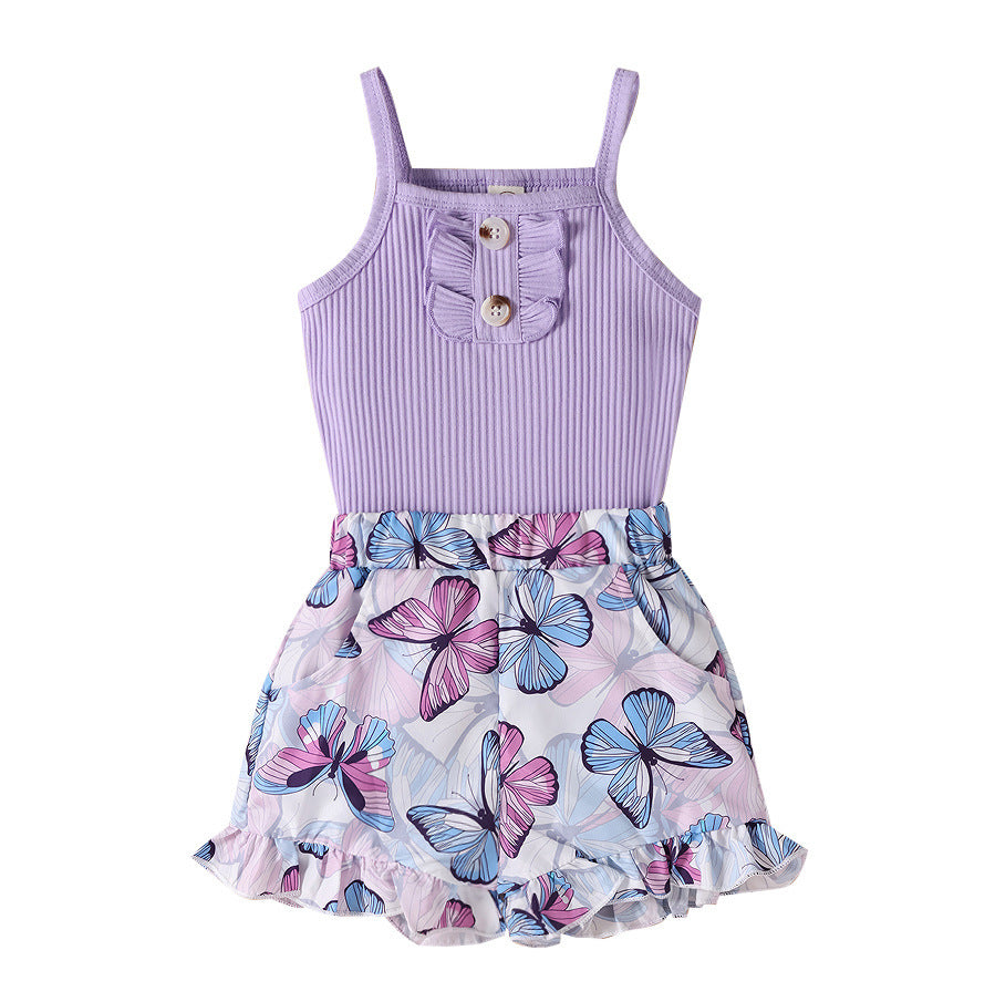 Cute Purple Shorts Two-piece Set