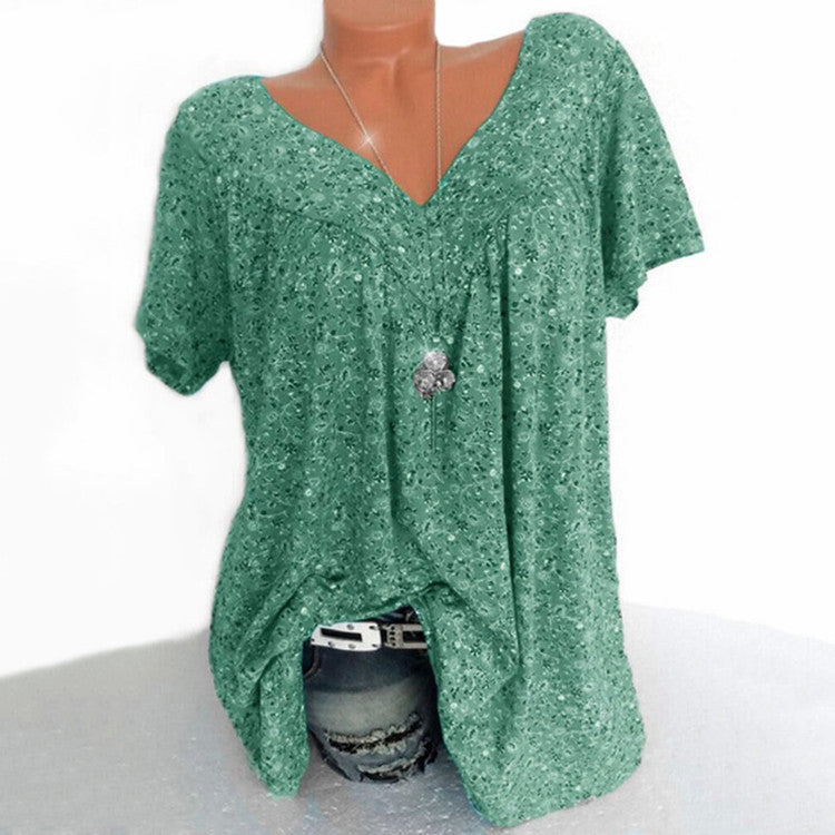 Women's Summer Wishebay Hot Style V-neck Loose Short Sleeve Printed T-Shirt
