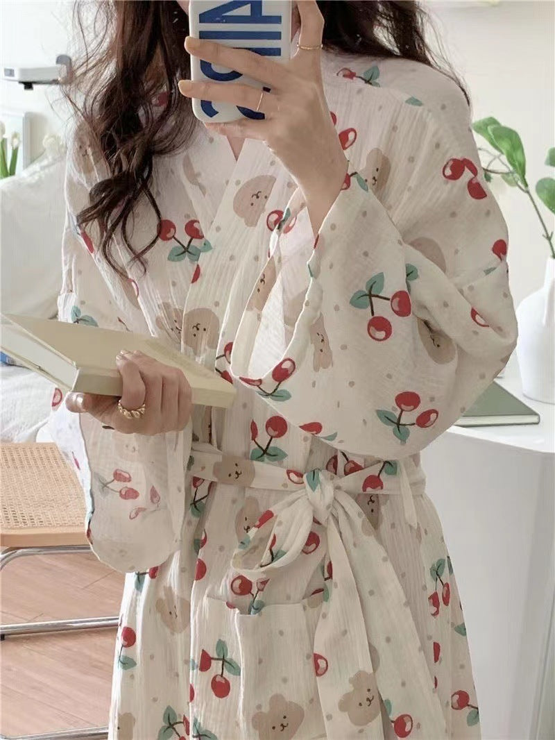Women's Cherry Bear Long Bathrobe