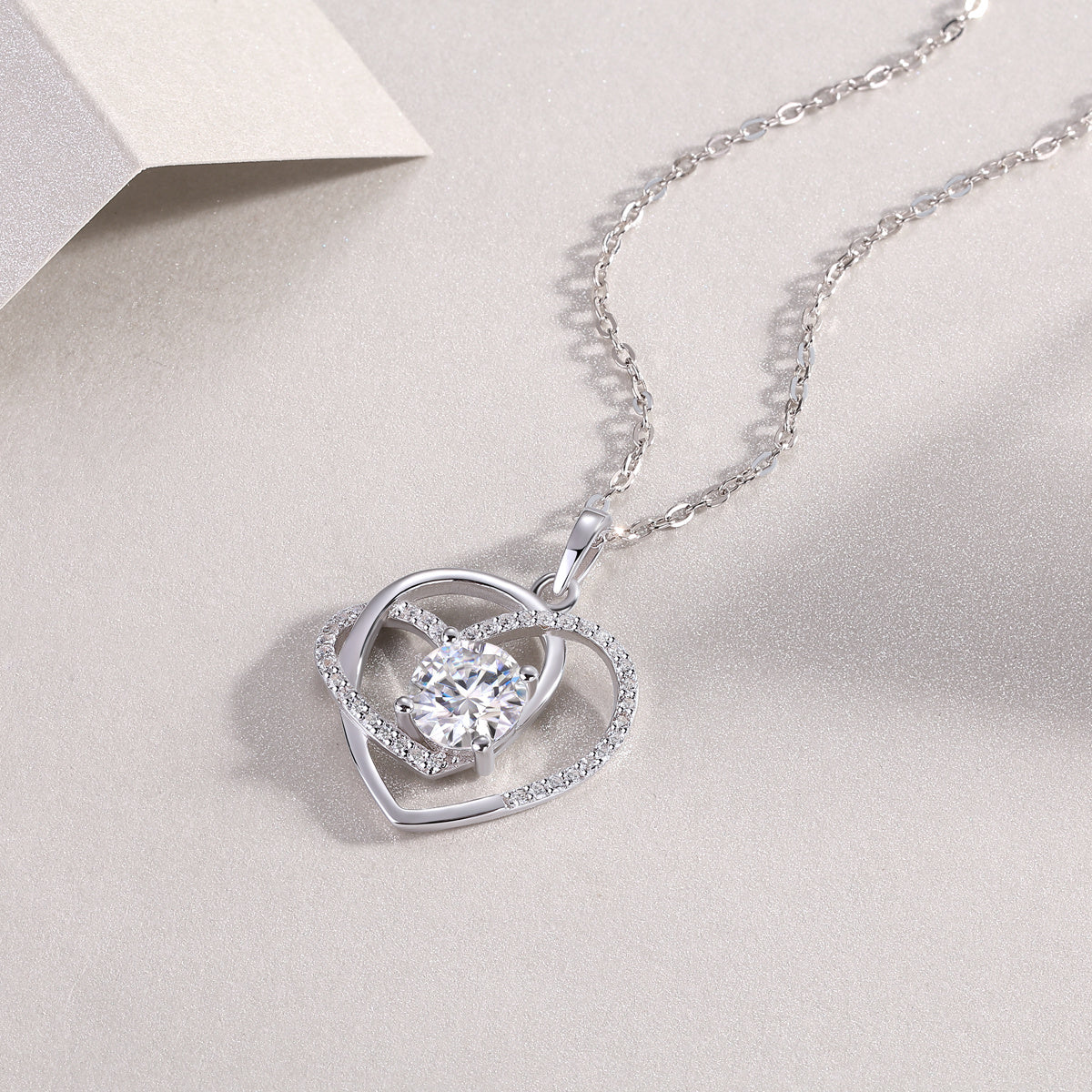 Heart To Heart Interlocking Luxury Fashion Diamond Pendant Necklace Set