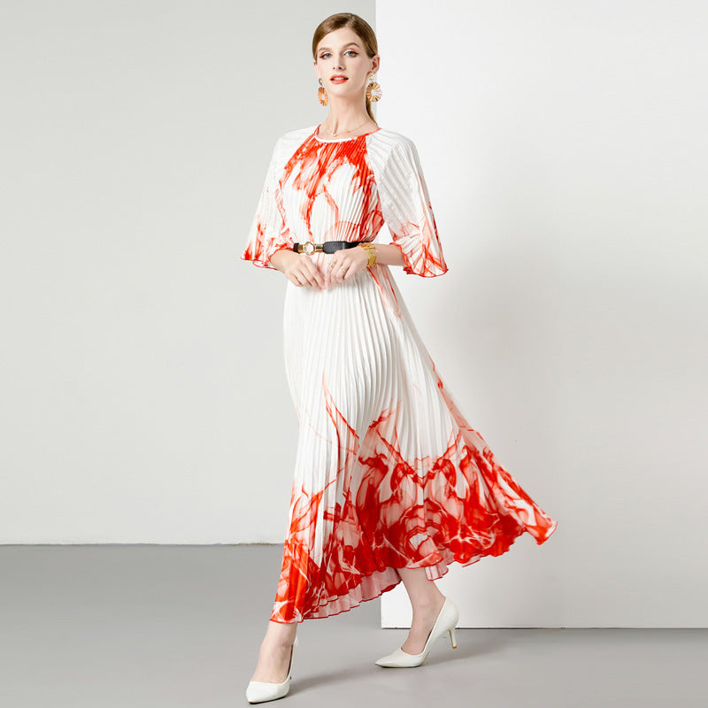 3-color Pleated 5 Oversized Swing Dress