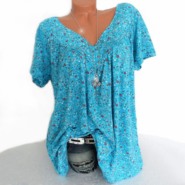 Women's Summer Wishebay Hot Style V-neck Loose Short Sleeve Printed T-Shirt