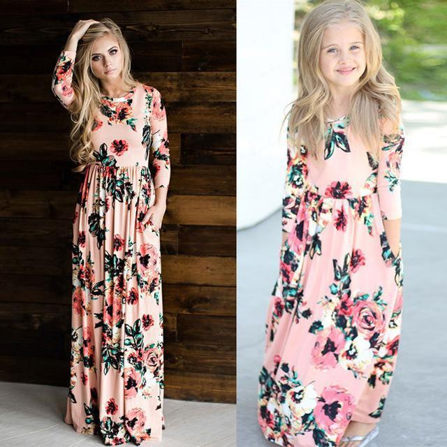 Parent-child Dress Ebay Printed Mother-daughter Dress Women's Nine-sleeve Long Dress