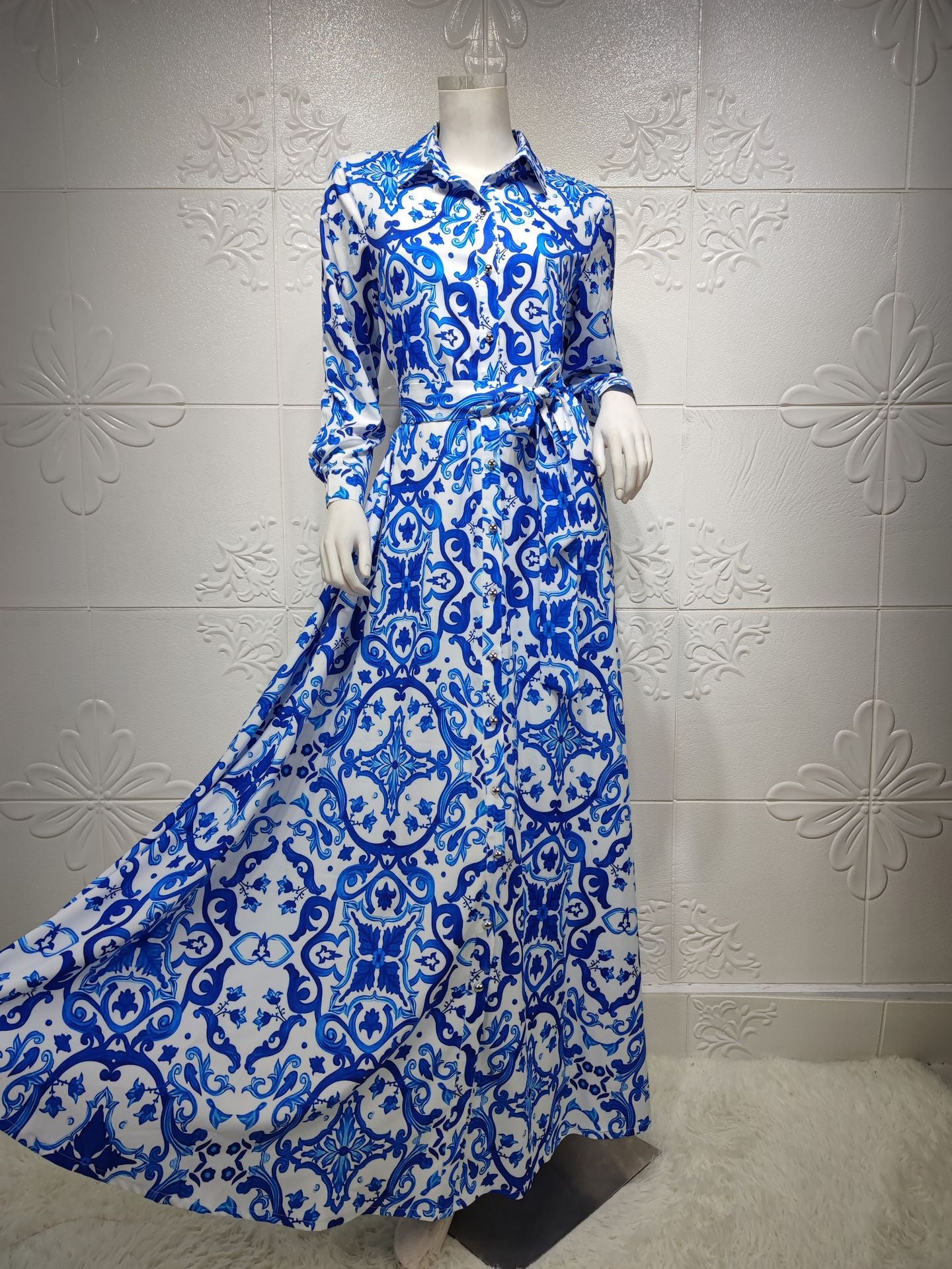 Muslim Women's Clothing Malay Indonesia Southeast Asia Printed Long-sleeved Dress