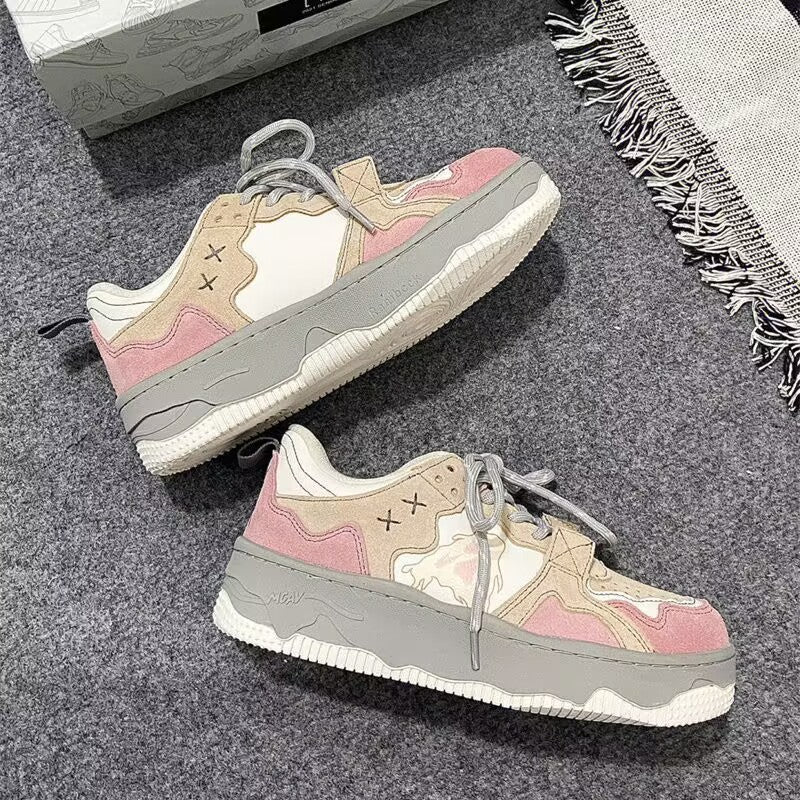 Retro Student Sneakers Women's Spring New Color Matching Platform Board Shoes Women's Trendy All-match White Shoes