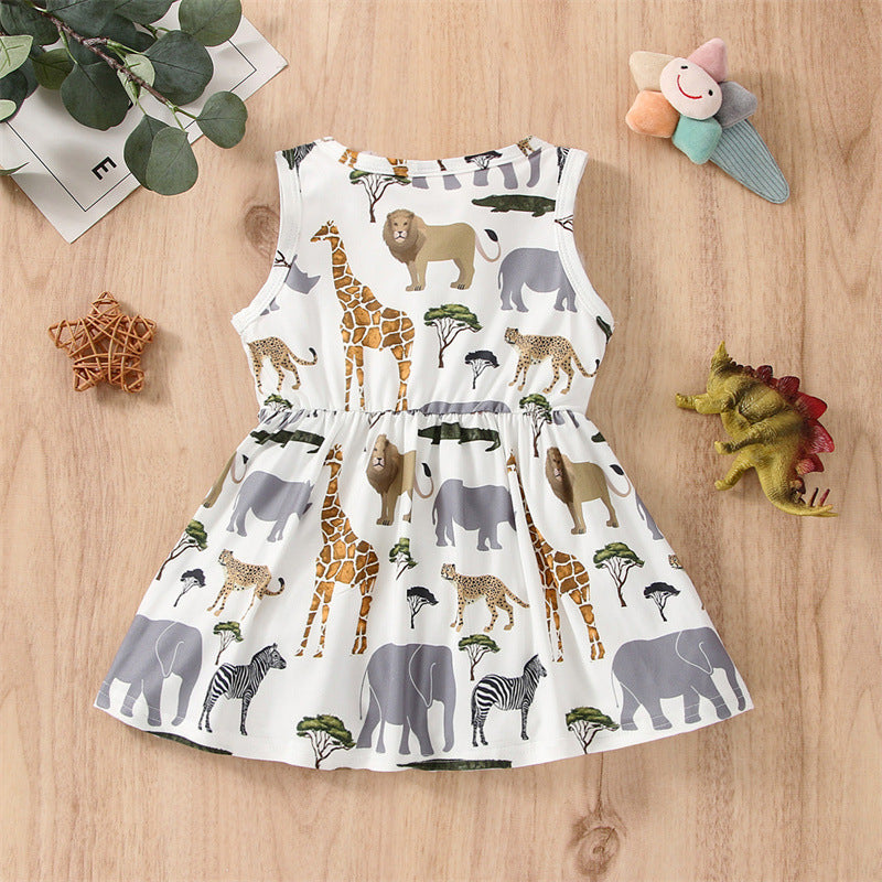 Girls European And American Sleeveless Animal Print Dress Baby Girl Cotton A- Line Skirt