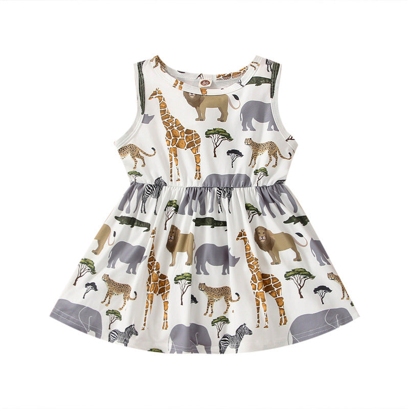 Girls European And American Sleeveless Animal Print Dress Baby Girl Cotton A- Line Skirt