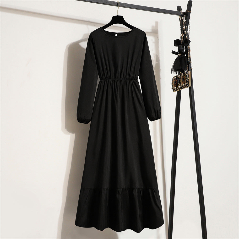 Crewneck Base Skirt Waist Slim Long Dress