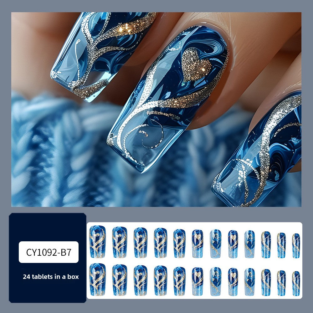 Glitter Love Nail Patches with Gold Pattern