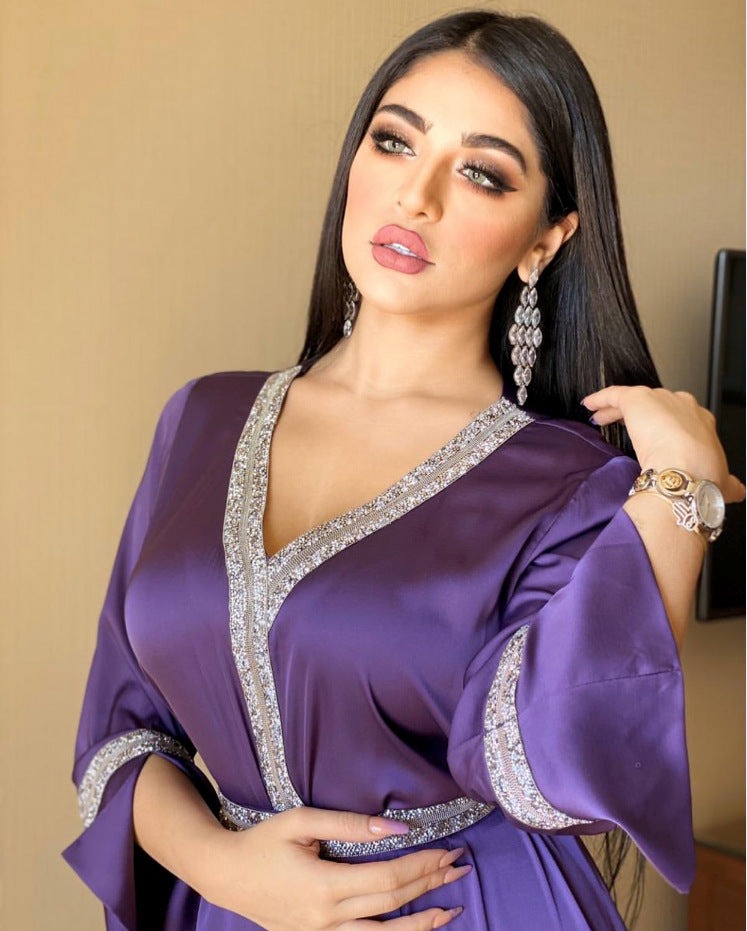 Diamond-encrusted Muslim Middle East Women&amp;#039;s Belt Robe Turkish Long Muslim Women&amp;#039;s Clothing