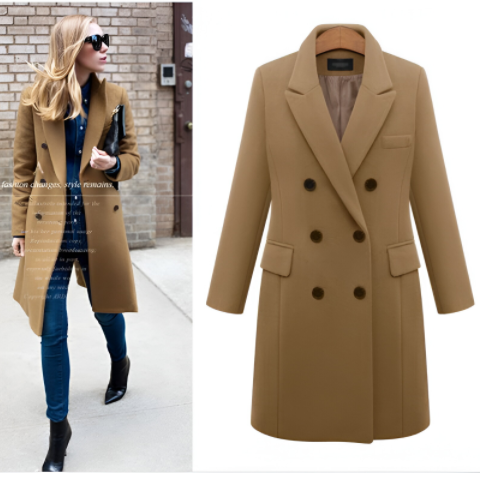 Autumn and winter long size woolen women's coat