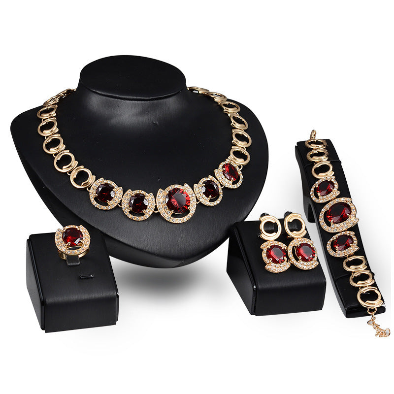 Gold Color Crystal Green Red Zircon  Jewelry Sets