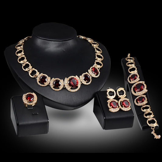 Gold Color Crystal Green Red Zircon  Jewelry Sets