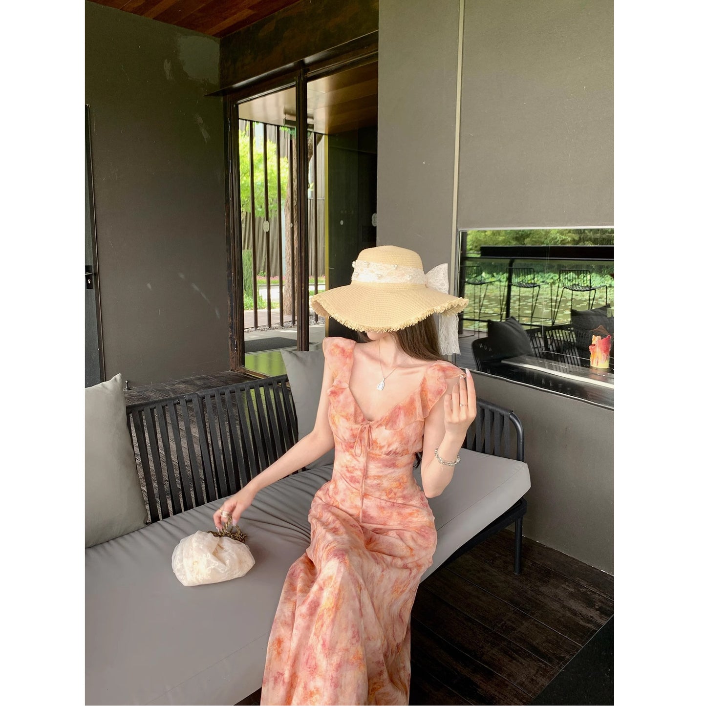 French Floral Ruffle V-Neck Dress