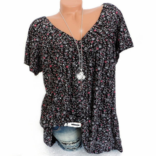 Women's   Summer Wishebay Hot Style V-neck Loose Short Sleeve Printed T-Shirt