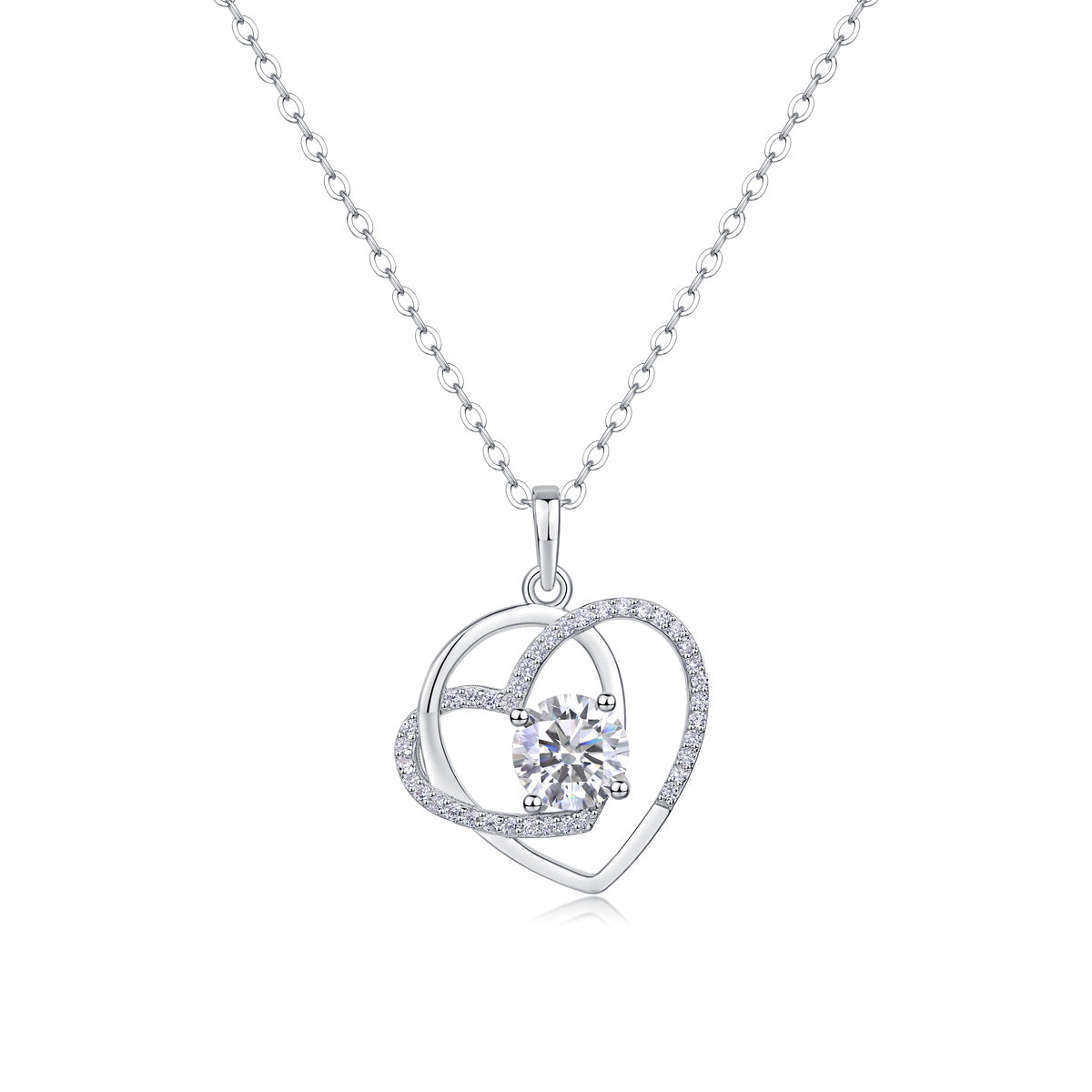 Heart To Heart Interlocking Luxury Fashion Diamond Pendant Necklace Set