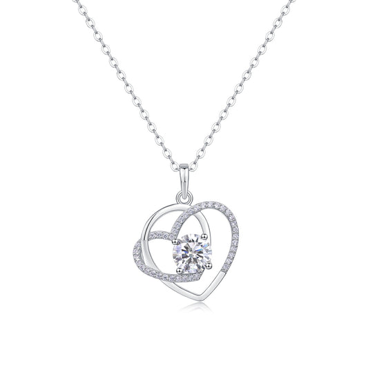 Heart To Heart Interlocking Luxury Fashion Diamond Pendant Necklace Set