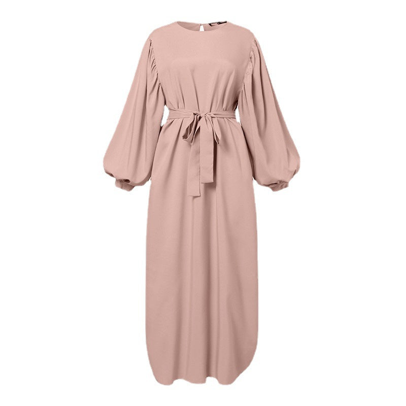 Long-sleeved solid-color sun dress