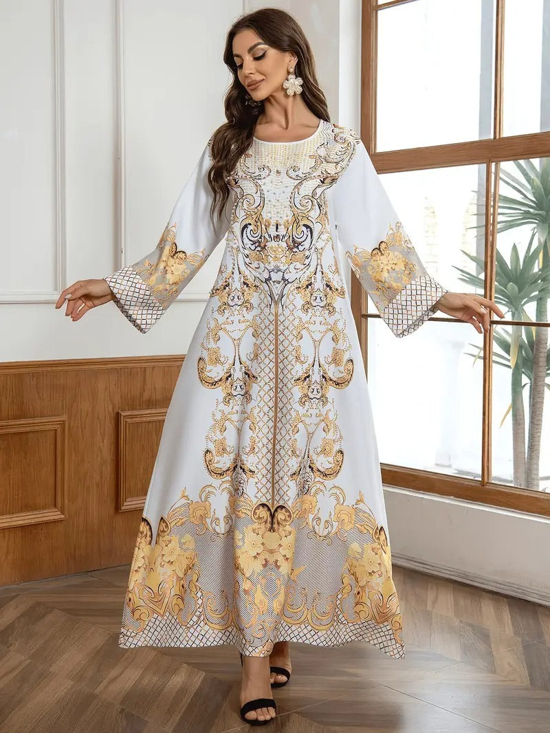 Ladies' Round Neck  Long Abayalian Dress for home