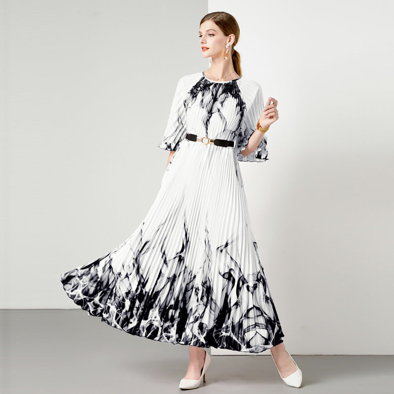3-color Pleated 5 Oversized Swing Dress