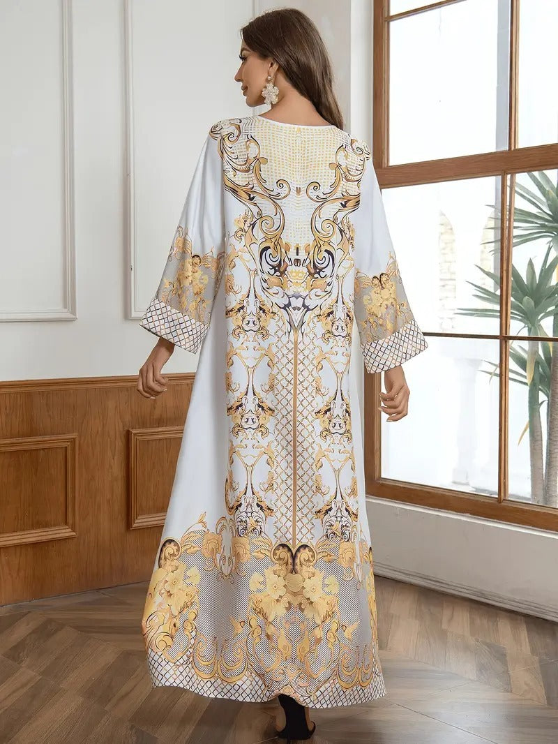Ladies' Round Neck  Long Abayalian Dress for home
