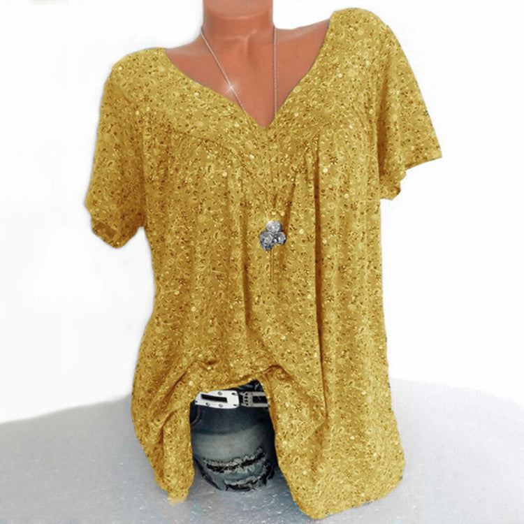 Women's   Summer Wishebay Hot Style V-neck Loose Short Sleeve Printed T-Shirt