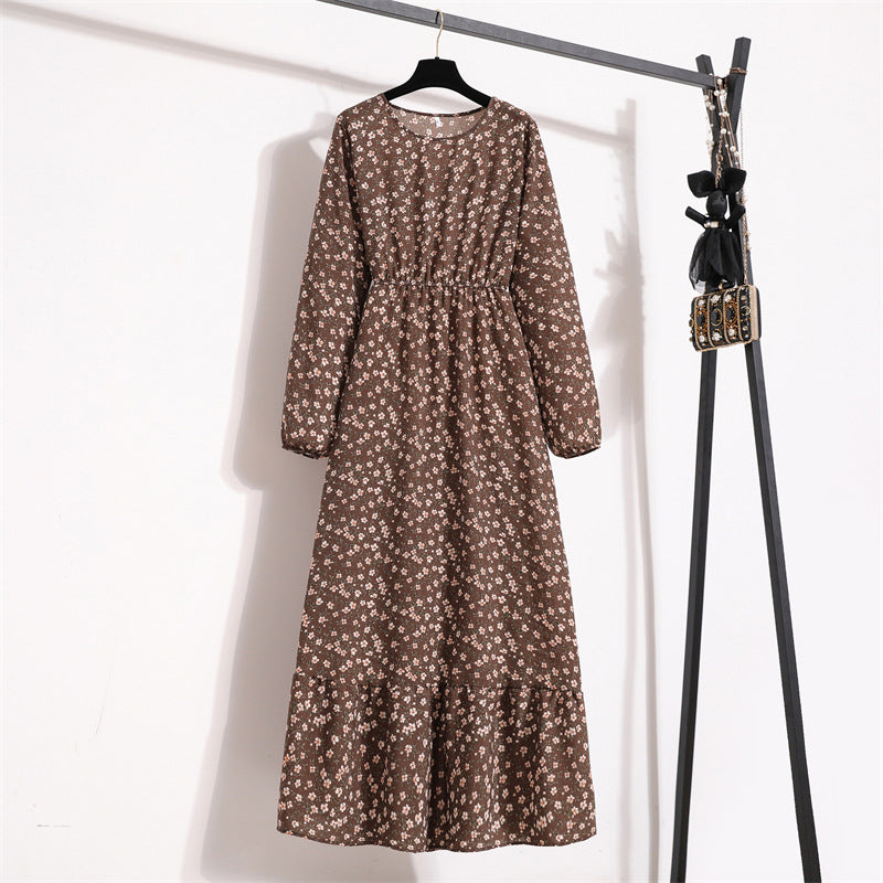 Crewneck Base Skirt Waist Slim Long Dress