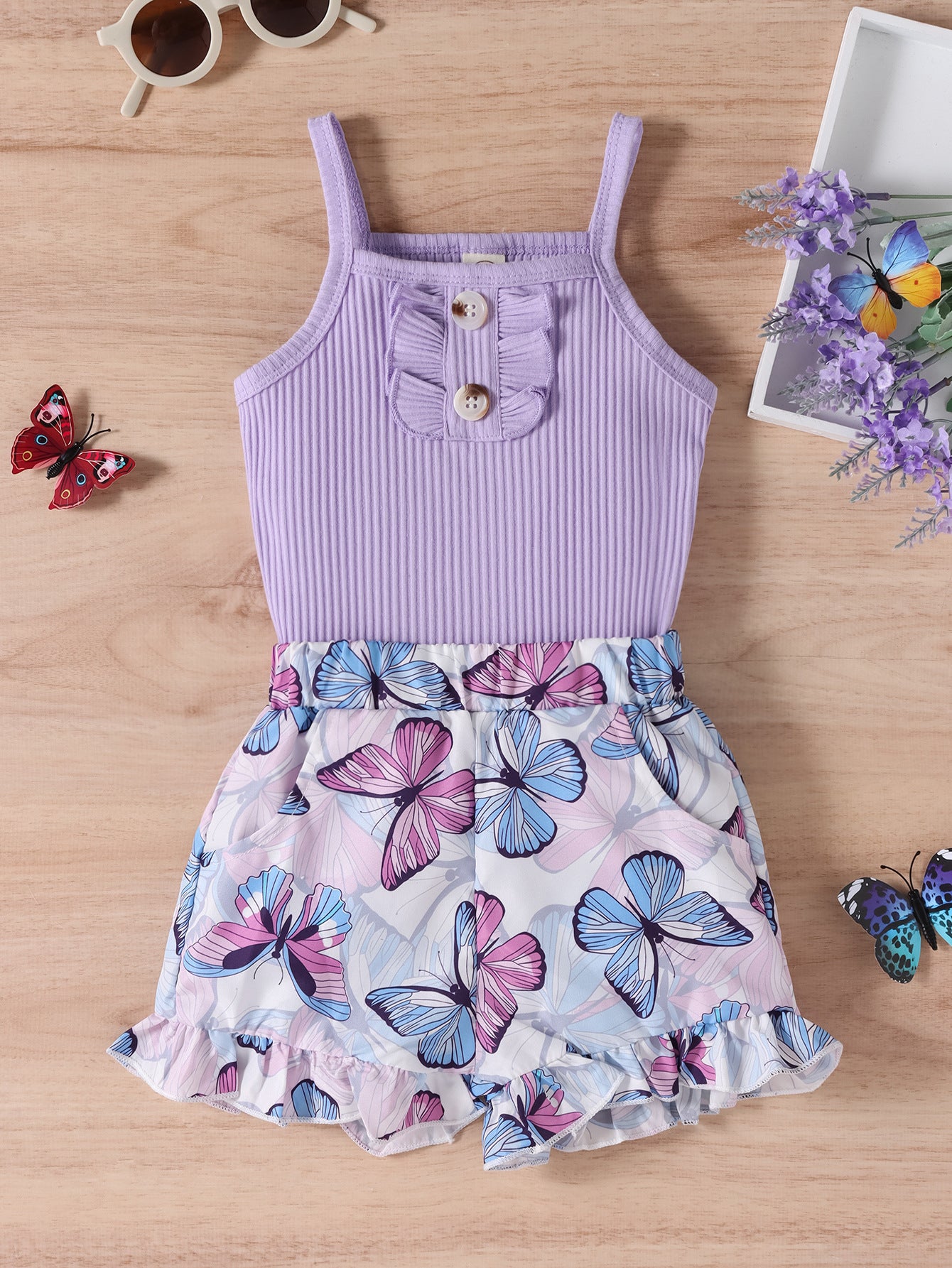 Cute Purple Shorts Two-piece Set