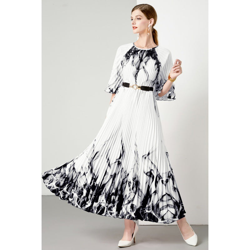 3-color Pleated 5 Oversized Swing Dress