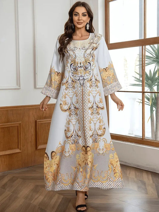 Ladies' Round Neck  Long Abayalian Dress for home