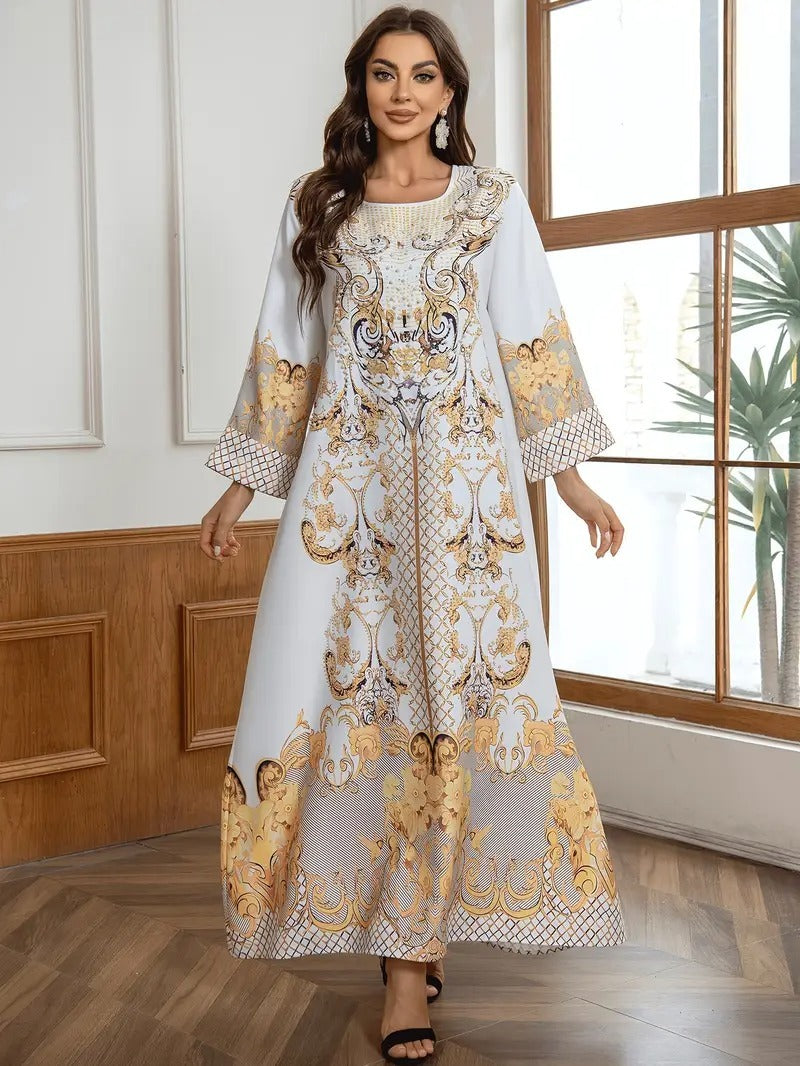 Ladies' Round Neck  Long Abayalian Dress for home