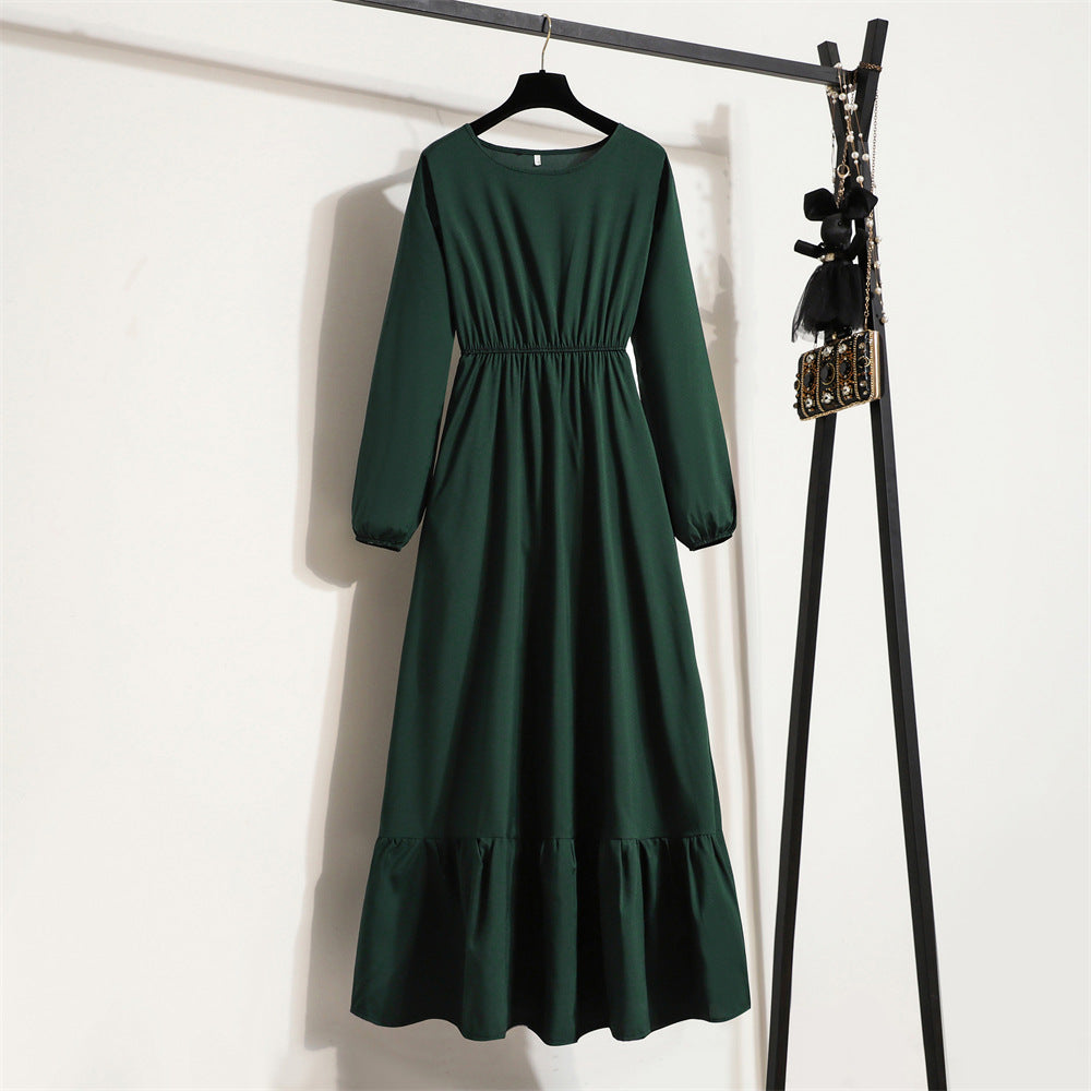 Crewneck Base Skirt Waist Slim Long Dress