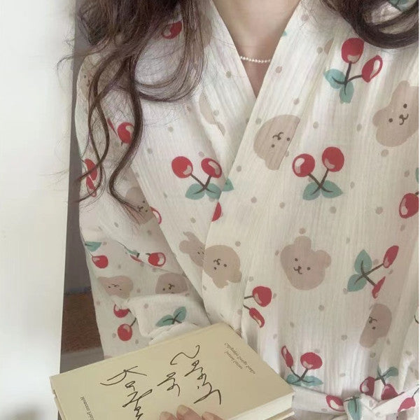 Women's Cherry Bear Long Bathrobe