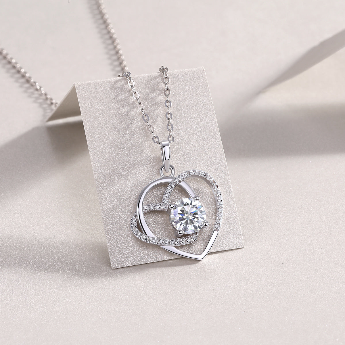 Heart To Heart Interlocking Luxury Fashion Diamond Pendant Necklace Set