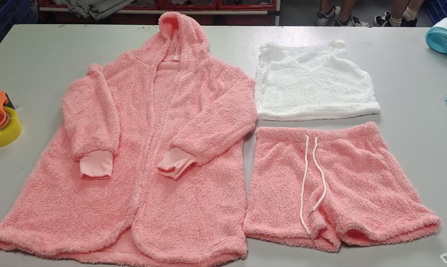 3pcs  Long Sleeve Crop Tank Top And Drawstring Shorts Pajama Set
