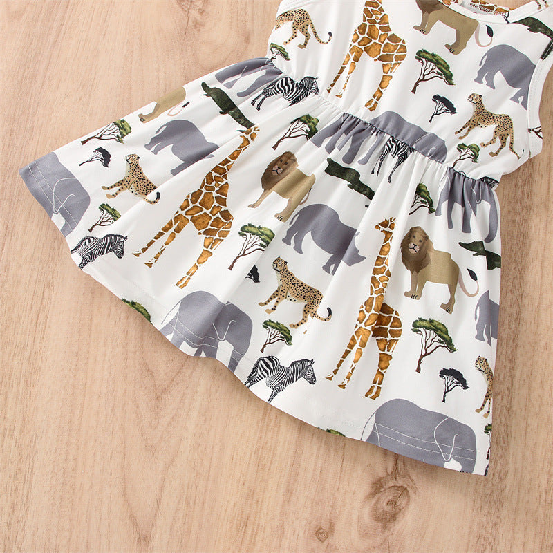 Girls European And American Sleeveless Animal Print Dress Baby Girl Cotton A- Line Skirt