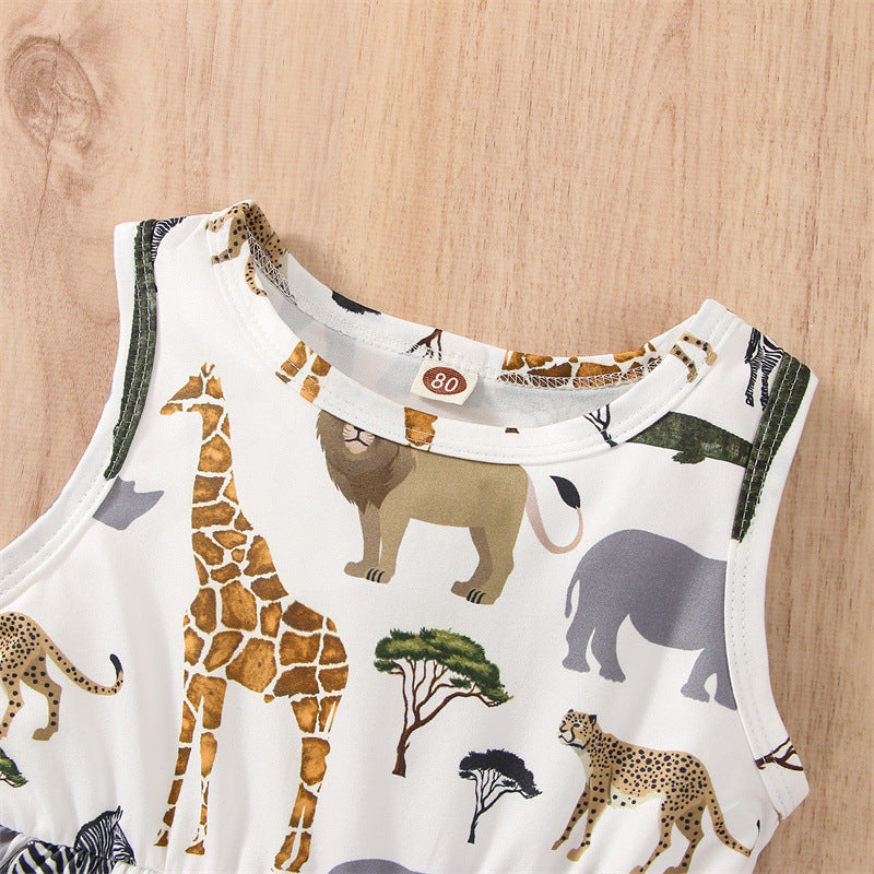 Girls European And American Sleeveless Animal Print Dress Baby Girl Cotton A- Line Skirt