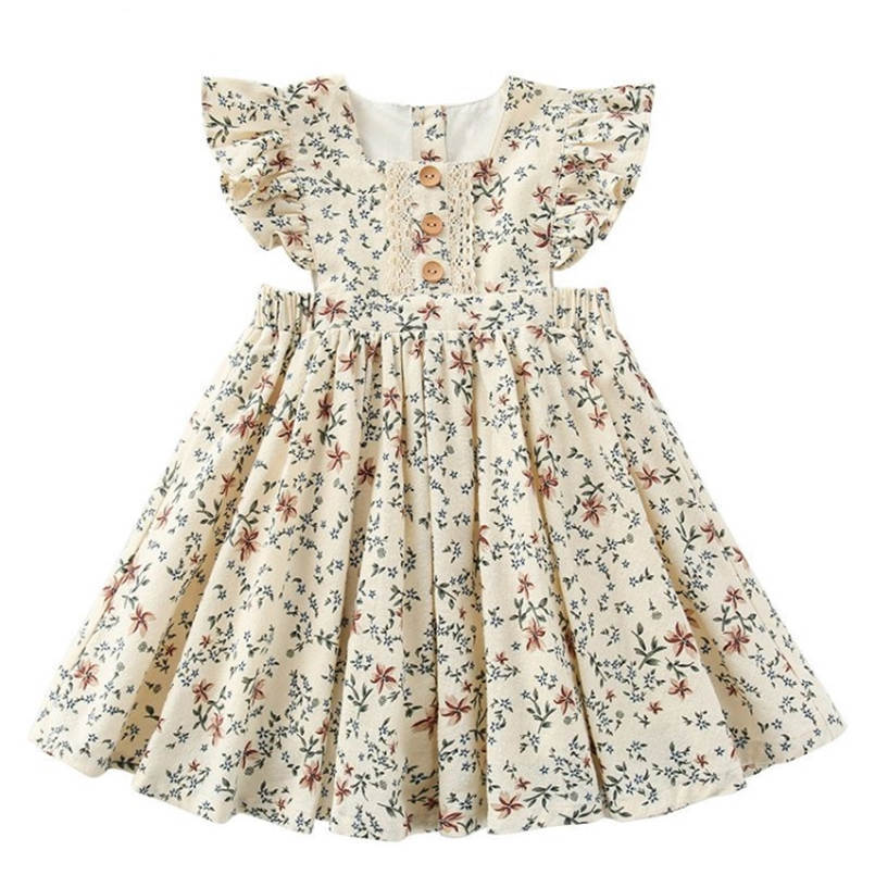 INS Korean Style Girls&#039; Dress Spring And Summer Cotton Floral Flying Sleeve Vest Dress Children&#039;s Sleeveless Beach Vacation Dress