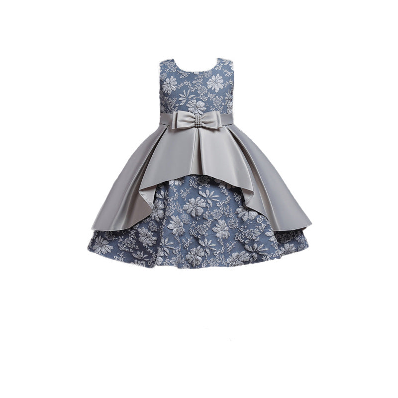 Girls Dresses Embroidered Skirts Bows Cute Dresses Puffy Satin Princess Dresses Party Show Dresses