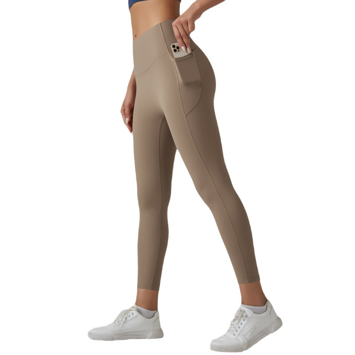 High Waist Nude Yoga Pants Women&#039;s Seamless Quick-drying Tight Pocket Running Brushed Fitness Pants Hip Lifting Sports Yoga Clothes