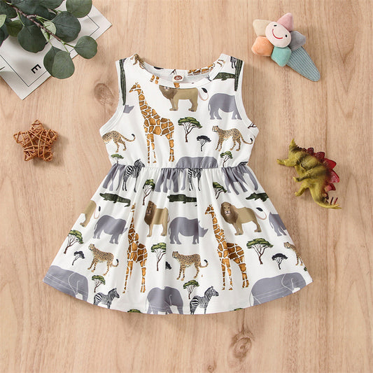 Girls European And American Sleeveless Animal Print Dress Baby Girl Cotton A- Line Skirt