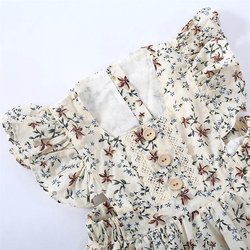 INS Korean Style Girls&#039; Dress Spring And Summer Cotton Floral Flying Sleeve Vest Dress Children&#039;s Sleeveless Beach Vacation Dress
