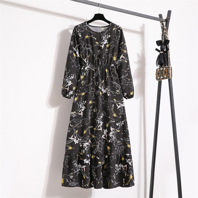 Crewneck Base Skirt Waist Slim Long Dress