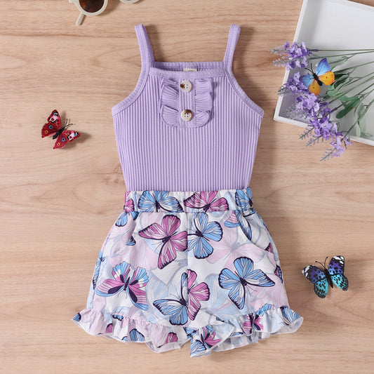 Cute Purple Shorts Two-piece Set