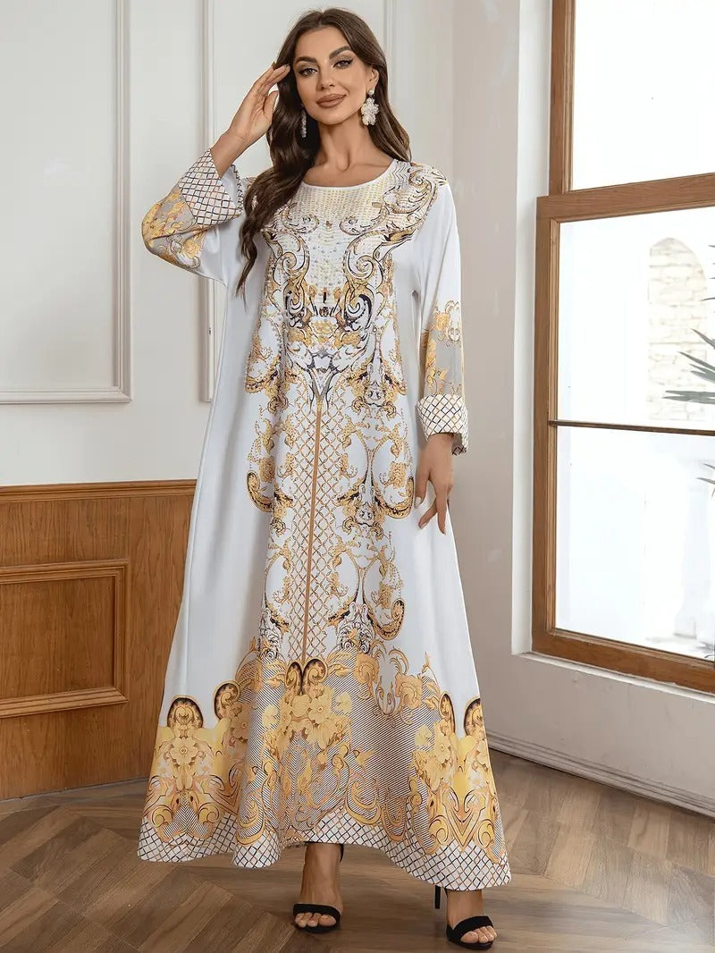 Ladies' Round Neck  Long Abayalian Dress for home