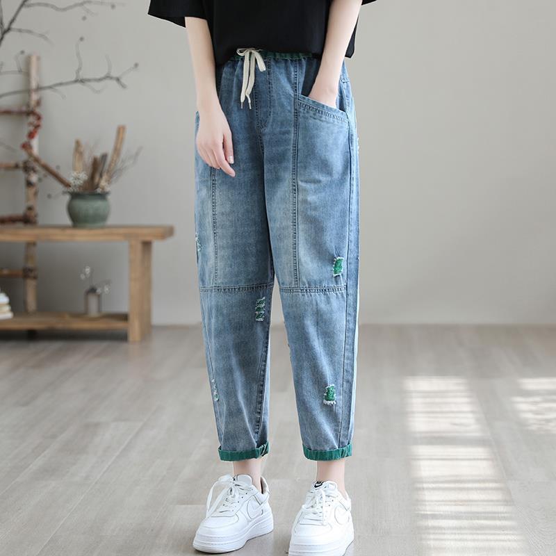 Women's Summer Fashion Ripped Ninth Jeans / Pants
