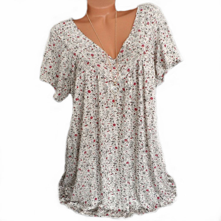 Women's   Summer Wishebay Hot Style V-neck Loose Short Sleeve Printed T-Shirt