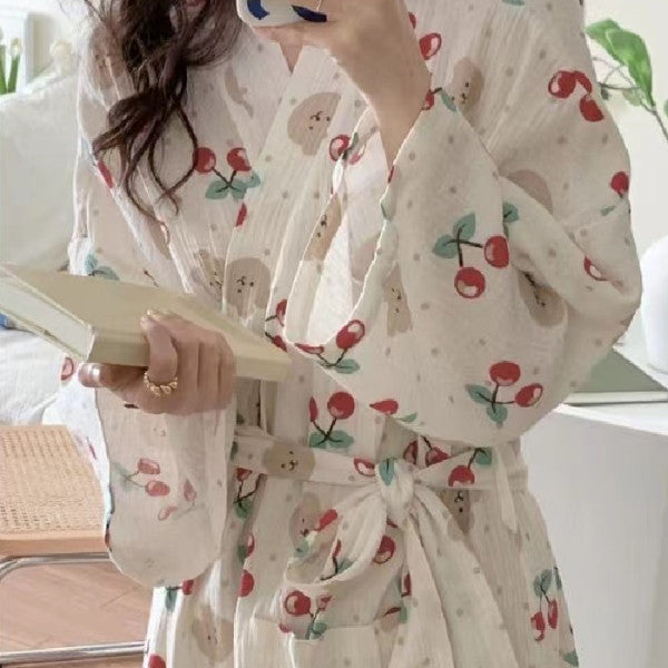 Women's Cherry Bear Long Bathrobe