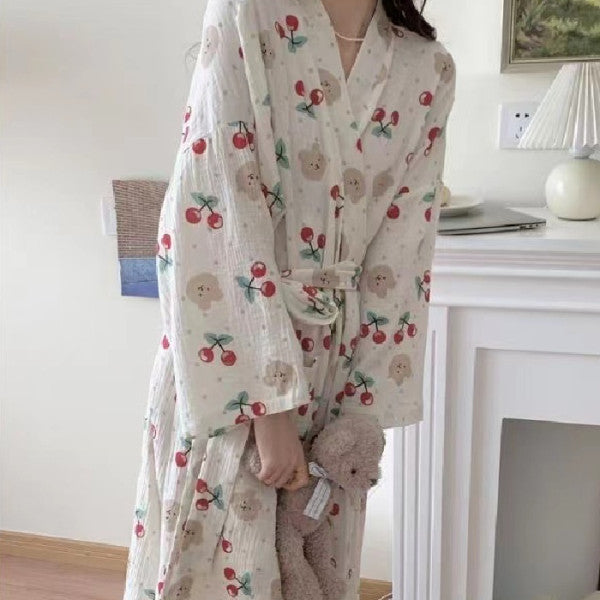 Women's Cherry Bear Long Bathrobe
